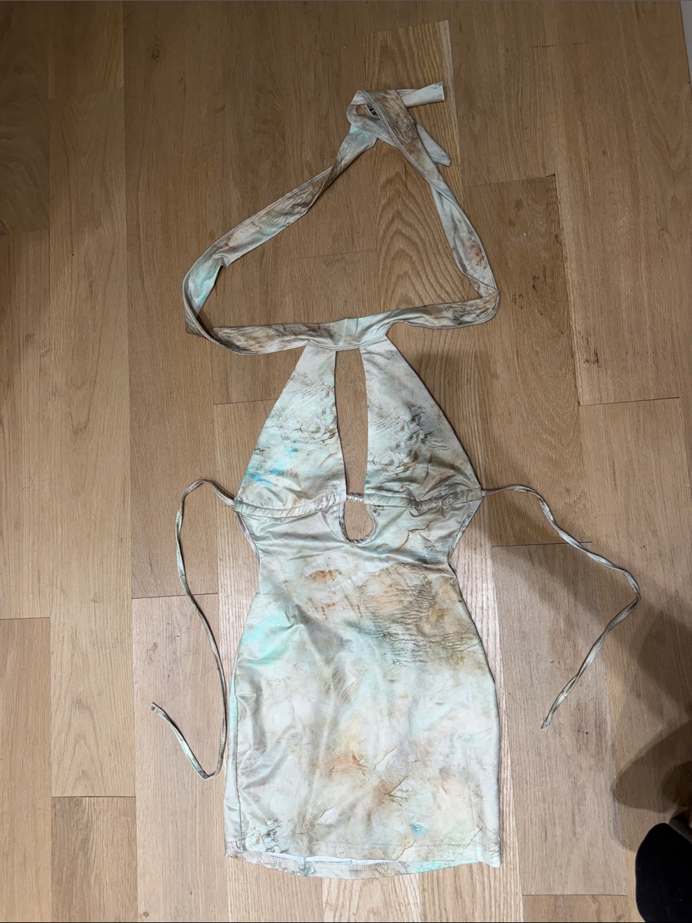 Halter Mini Dress in Light Aqua and Cream Tie-Dye